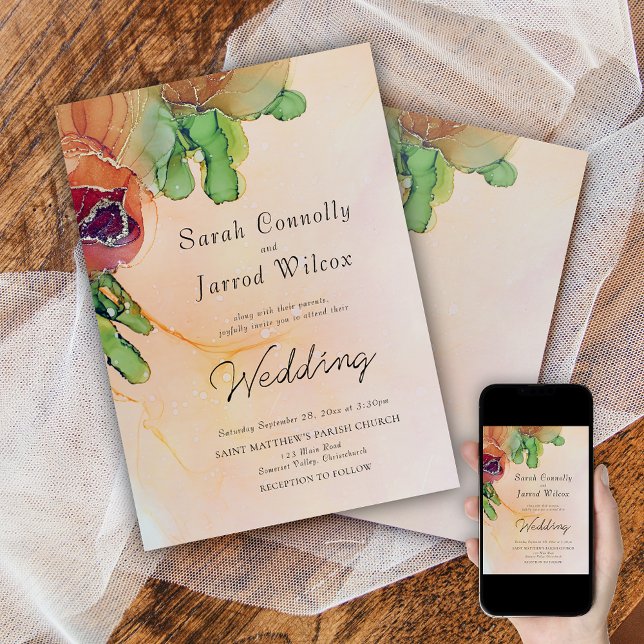 Rustic Boho Terracotta Rose Wedding Invitation (Creator Uploaded)