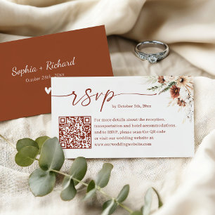 Rustic Boho Terracotta Wedding QR Code RSVP Enclosure Card