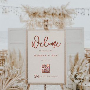 Rustic Boho Terracotta Wedding Welcome Qr Code Foam Board