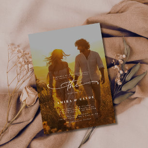 Rustic Boho Trendy Romantic Sunset Photo Wedding Invitation