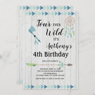 Rustic Boho Tribal Four Ever Wild  4th Birthday Invitation