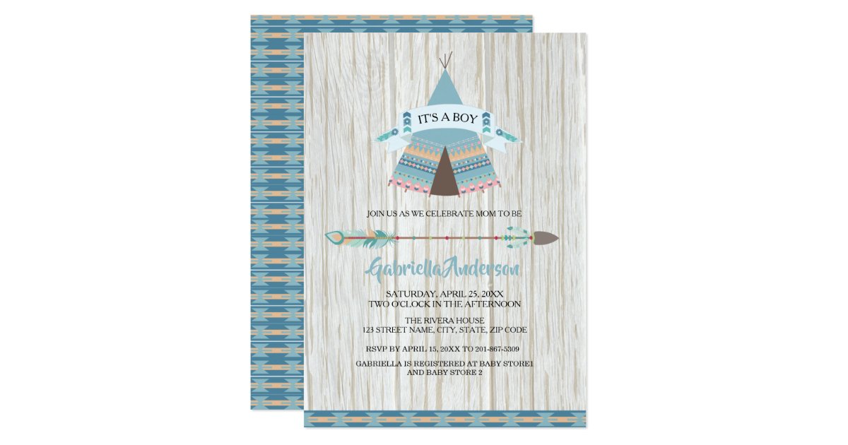 Rustic Boho Tribal Tee Baby Boy Shower Invitation Zazzle Com