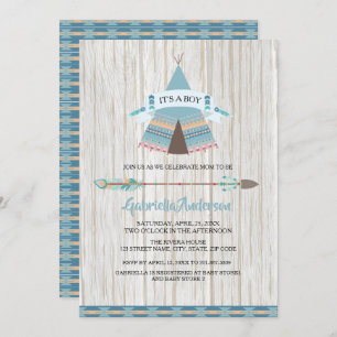 Rustic Boho Tribal Teepee Baby Boy Baby Shower Invitation