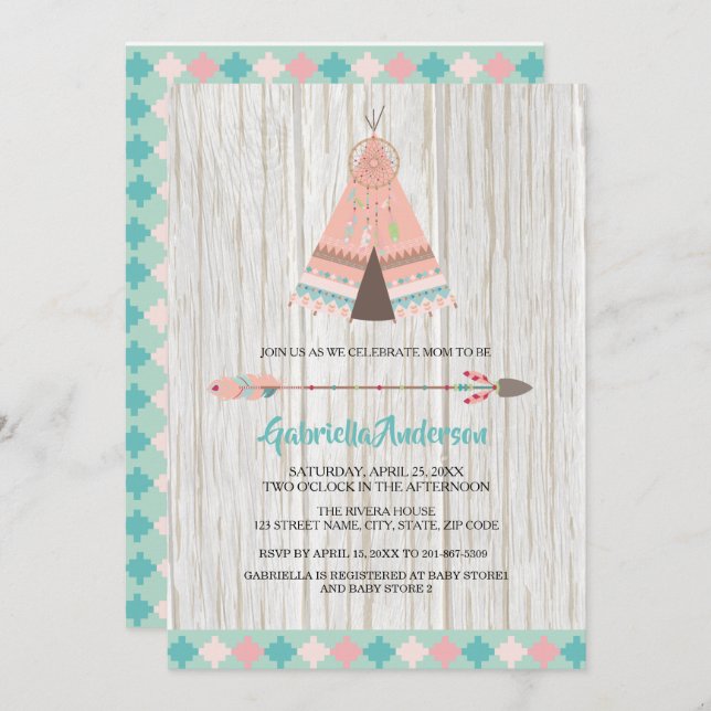 Rustic Boho Tribal Teepee Baby Shower Invitation (Front/Back)