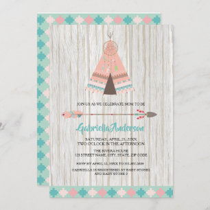 Rustic Boho Tribal Teepee Baby Shower Invitation