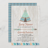 Rustic Boho Tribal  Teepee  Baby Shower Invitation