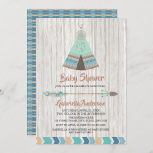 Rustic Boho Tribal Teepee Baby Shower Invitation