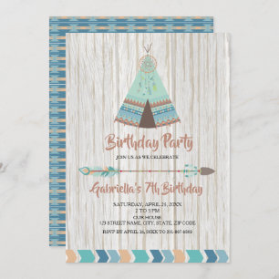 Rustic Boho Tribal Teepee Birthday Party Invitation