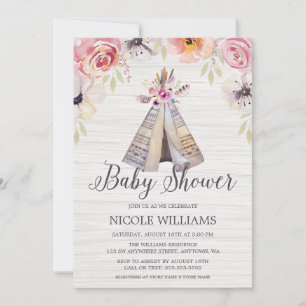 Rustic Boho Tribal Teepee Girl Baby Shower Invitation