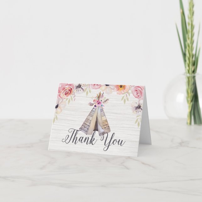 Rustic Boho Tribal Teepee Letterpress Thank You Card (Front)