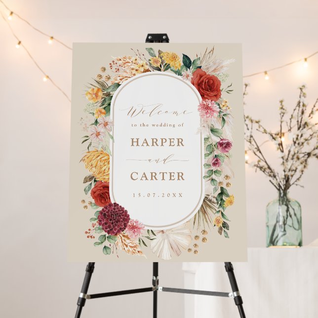 Rustic Boho Tropical Flower Garden Wedding Welcome Foam Board (In Situ (Stand))