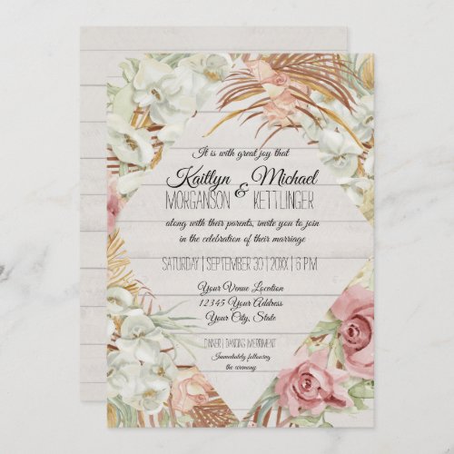 Rustic BOHO Tropical Pampas Greenery Blush Floral Invitation