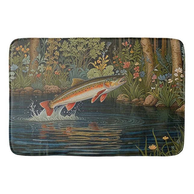 Rustic boho trout salmon fish  bath mat (Front)
