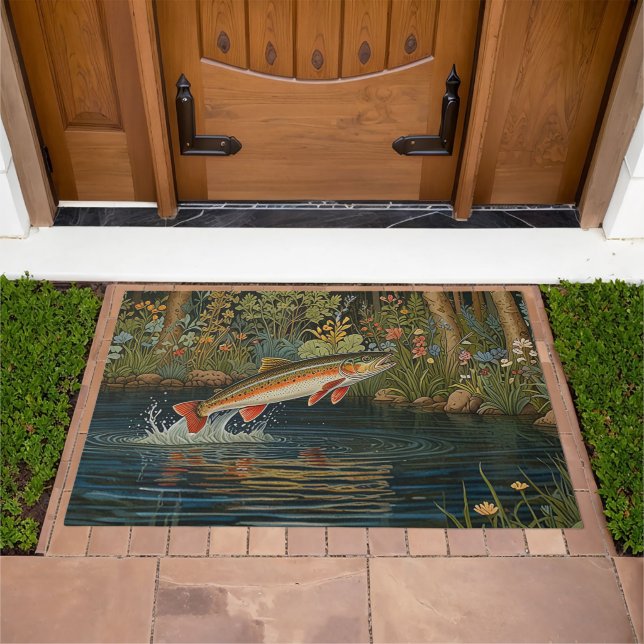 Rustic boho trout salmon fish  doormat (Outdoor)