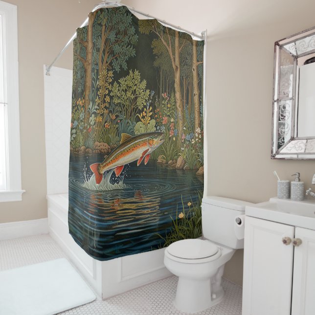 Rustic boho trout salmon fish  shower curtain (In Situ)
