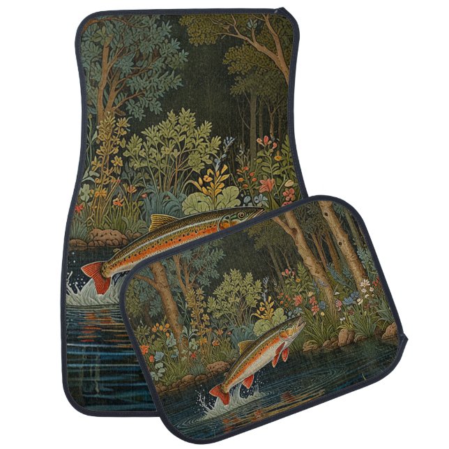 Rustic boho trout salmon fishing car floor mat (Set)