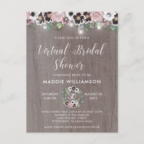 Rustic Boho Virtual Bridal Shower Invitation Postcard