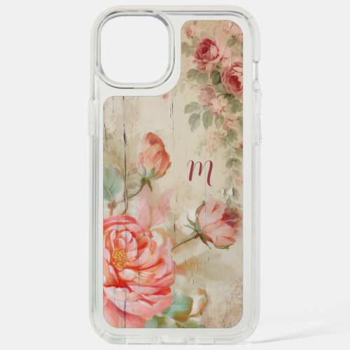 Rustic Boho Watercolor Antique Roses wMonogram iPhone 15 Plus Case
