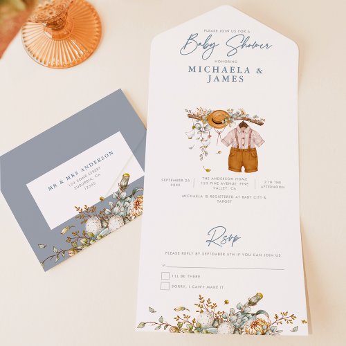 Rustic Boho Watercolor Baby Shower All In One Invitation