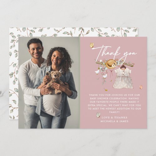 Rustic Boho Watercolor Baby Shower Photo Thank You Card