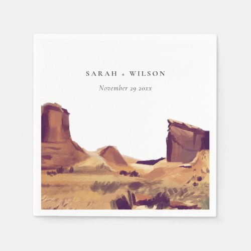 Rustic Boho Watercolor Desert Landscape Wedding Napkins