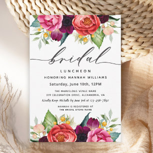 Rustic Boho Watercolor Floral Bridal Luncheon Invitation