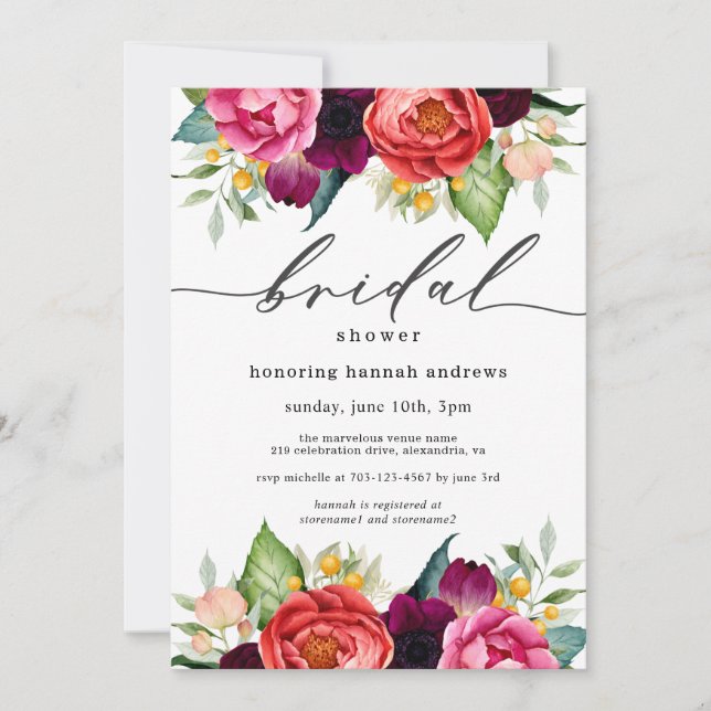 Rustic Boho Watercolor Floral Bridal Shower Invitation (Front)
