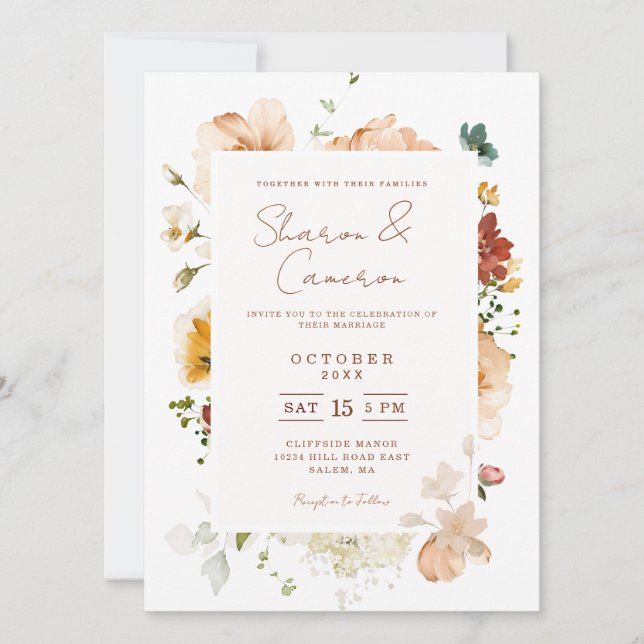 Rustic Boho Watercolor Floral Wedding Invitation (Front)