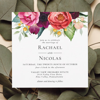 Rustic Boho Watercolor Floral Wedding Invitation by Oasis_Landing at Zazzle