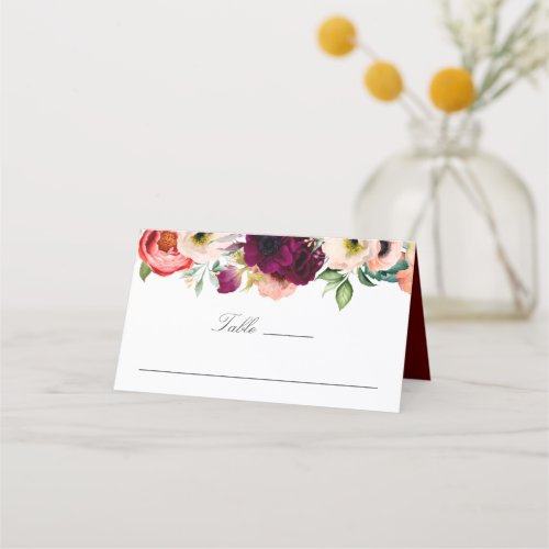 Rustic Boho Watercolor Floral Wedding Place Card