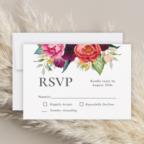 Rustic Boho Watercolor Floral Wedding RSVP Card