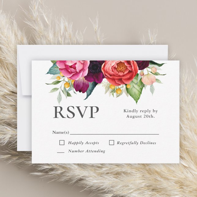 Rustic Boho Watercolor Floral Wedding RSVP Card (Creator Uploaded)
