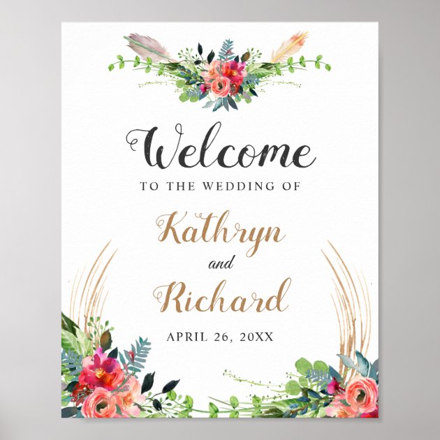 Rustic Boho Watercolor Floral Wedding Sign