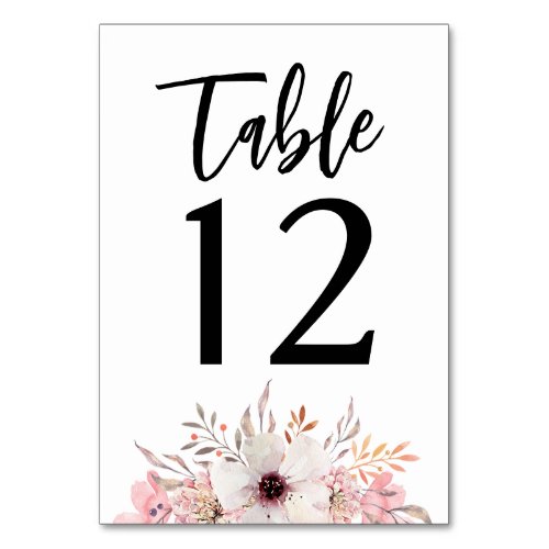 Rustic Boho Watercolor Floral Wedding  Table Number