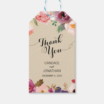Rustic Boho Watercolor Flowers Thank You Gift Tags by kittypieprints at Zazzle
