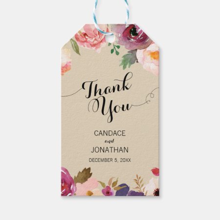 Rustic Boho Watercolor Flowers Thank You Gift Tags