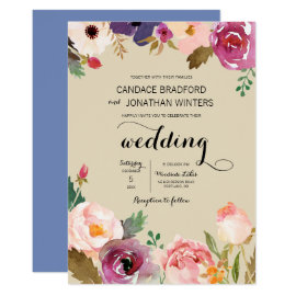 Rustic Boho Watercolor Flowers Wedding Card