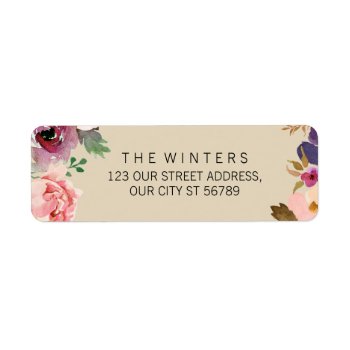 Rustic Boho Watercolor Flowers Wedding Label by kittypieprints at Zazzle