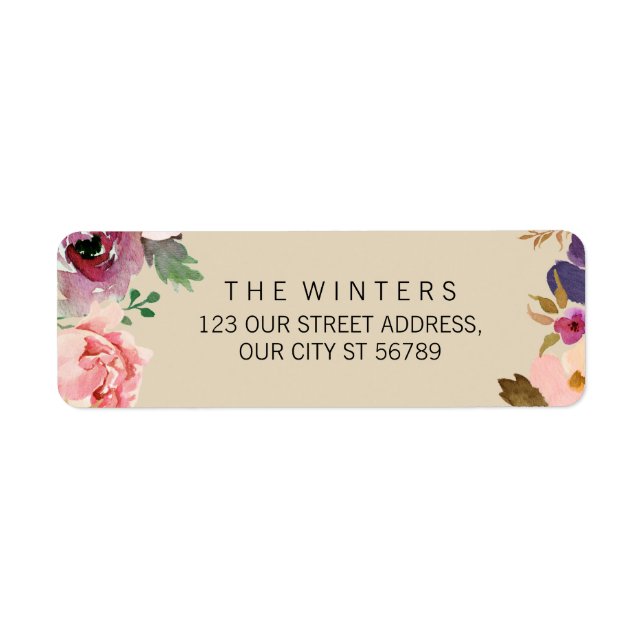 Rustic Boho Watercolor Flowers Wedding Label (Front)