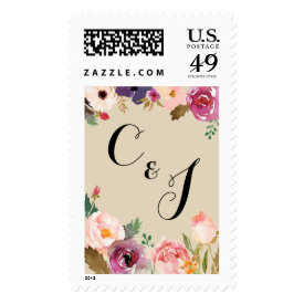 Rustic Boho Watercolor Flowers Wedding Postage