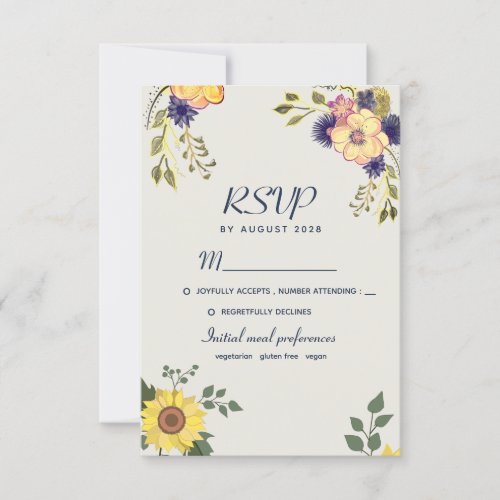 Rustic Boho Watercolor Flowers Wedding RSVP Card
