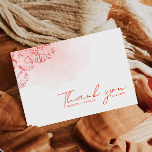 Rustic Boho Watercolor Foliage Terracotta Wedding Thank You Card