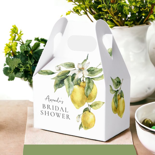 Rustic Boho Watercolor Lemons Bridal Shower Favor Boxes (Available in 3 sizes.)