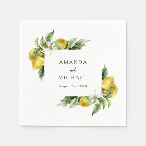 Rustic Boho Watercolor Lemons Citrus Wedding Napkins