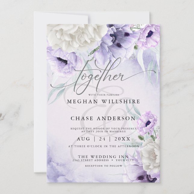  Rustic BOHO Watercolor Lilac Poppies Invitation (Front)