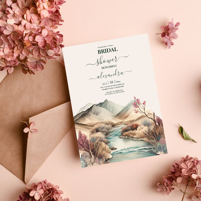 Rustic Boho Watercolor Mountain Bridal Invitation (Creator Uploaded)