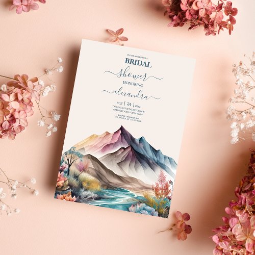 Rustic Boho Watercolor Mountain Bridal Invitation