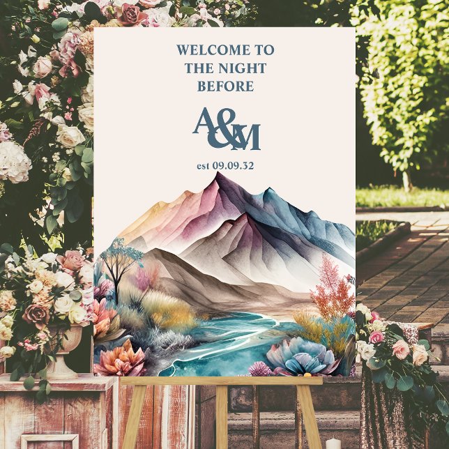 Rustic Boho Watercolor Mountain Wedding Foam Board (Creator Uploaded)