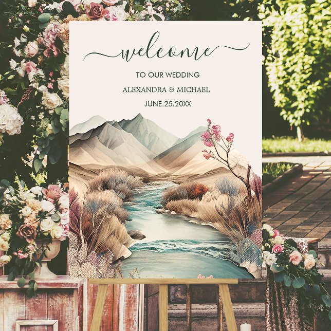 Rustic Boho Watercolor Mountain Wedding Foam Board (Creator Uploaded)