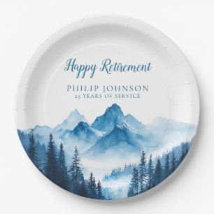 Rustic Boho Watercolor Mountains Retirement Party Paper Plates